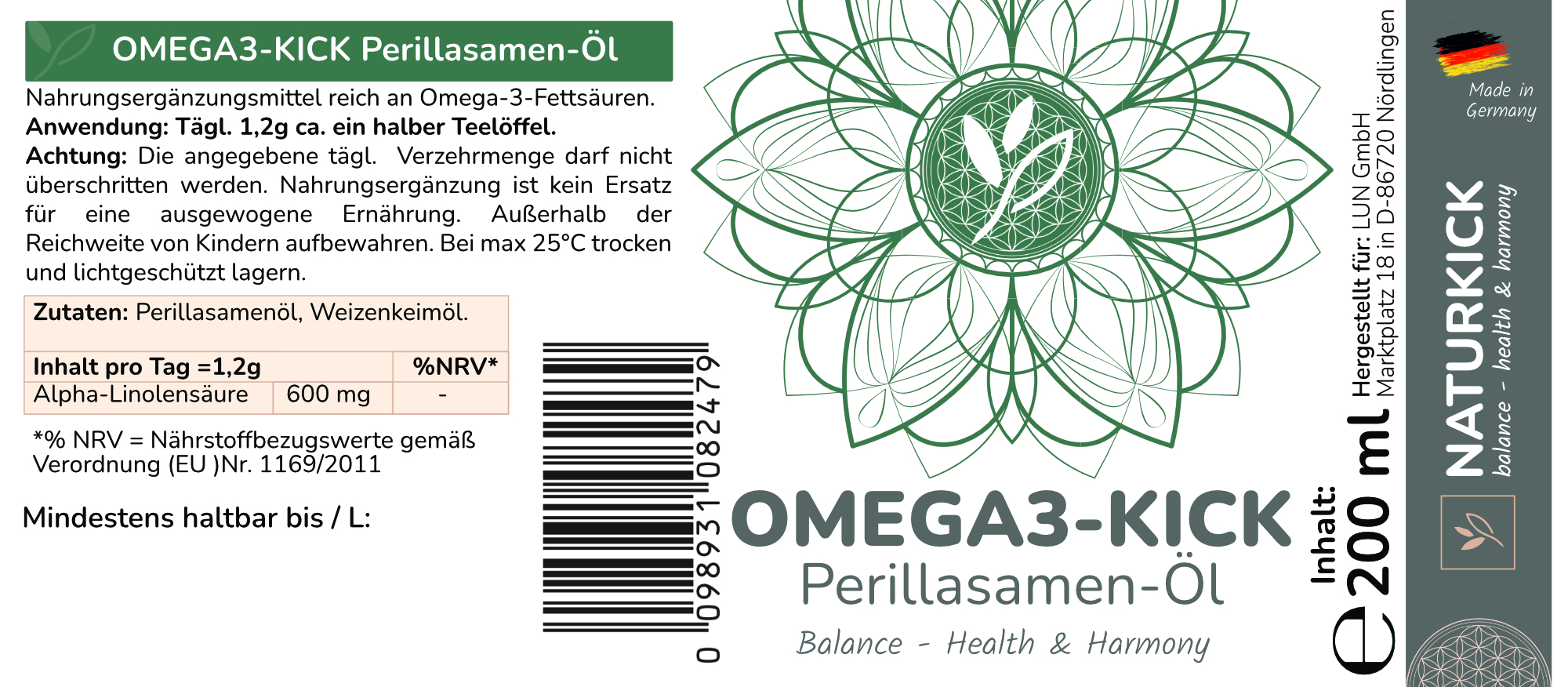 NATURKICK Omega-3-Kick Perillasamen-Öl 200 ml